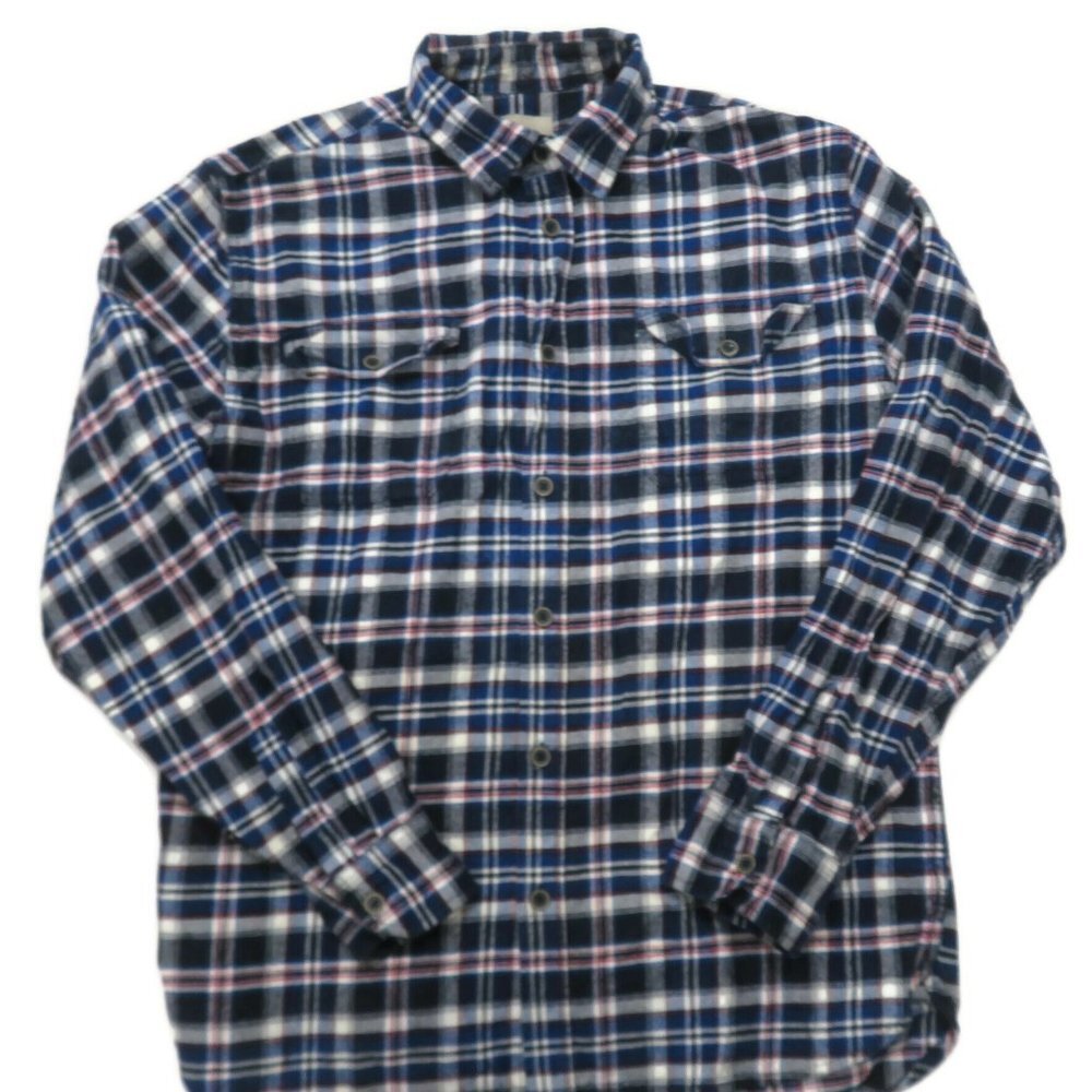 Jachs Flannel Button Up Shirt Mens XL Blue Plaid Heavyweight Cotton